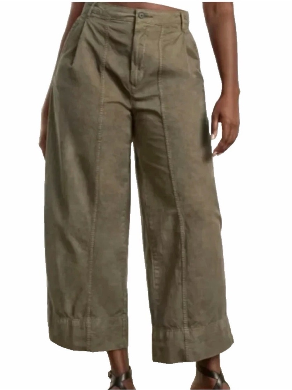 Everlane Women's 6 Pants The Tourist High Rise Wide Leg Ankle Crop Washed Olive